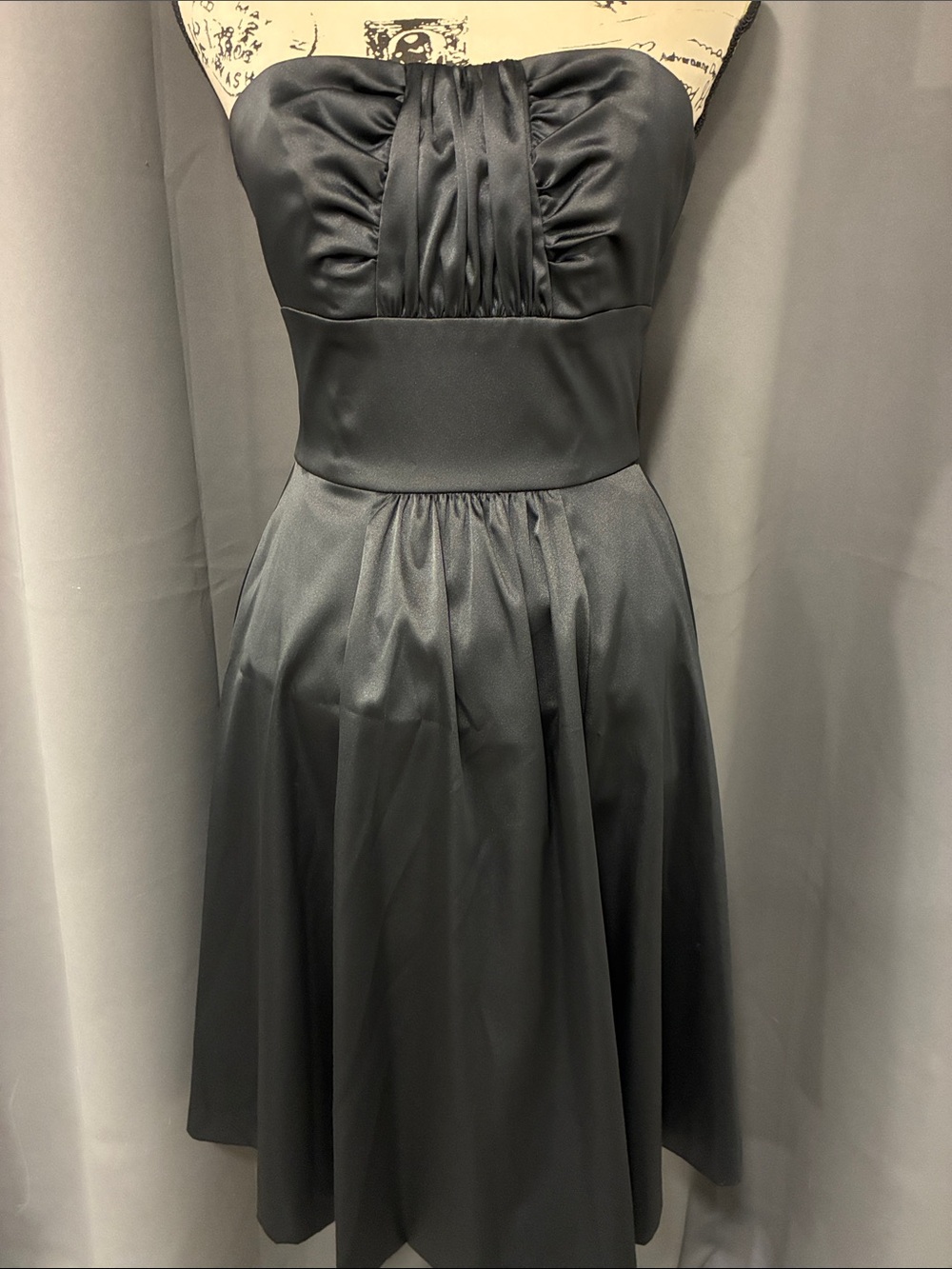 White House Black Market Strapless Black Satin Fit-and-Flare Dress